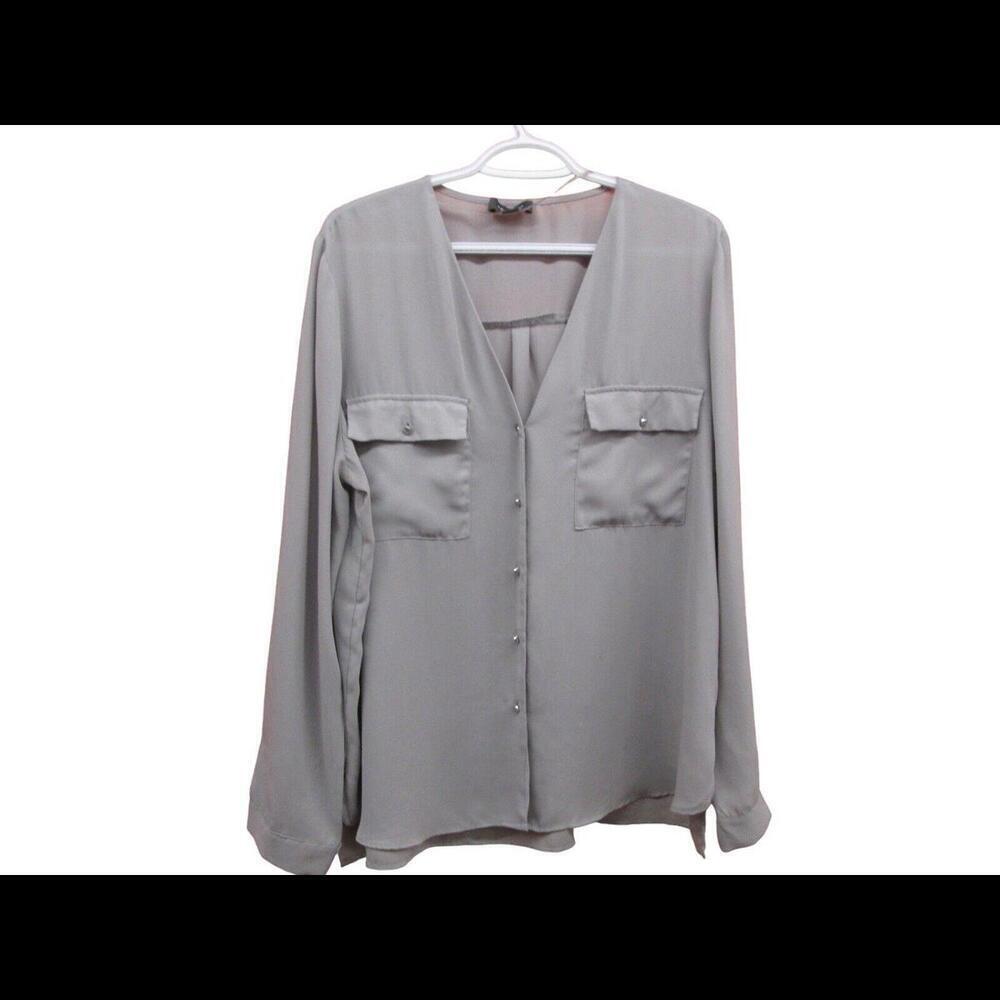 Primark Womens Gray Polyester Button Up Long Sleeve V Neck Blouse Size 14​​​